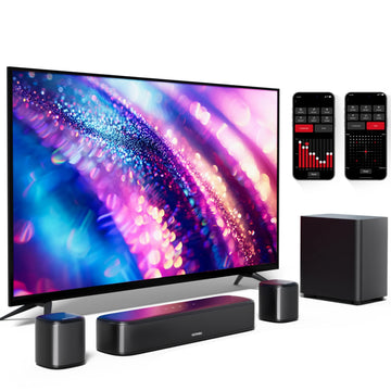 MicroEye 5.1CH Virtual Surround Sound Bar for Smart TV, App Control, TV Soundbar with Subwoofer and 2 Surround Speakers,250W