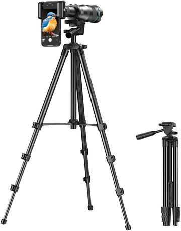 MicroEye High Power 60X HD Telephoto Lens, High Power Telephoto Mobile Cell Phone Lens with Extension Tripod and Wireless Remote for iPhone 15 Pro/14 Pro/13 Pro, Samsung and Most Smartphone.