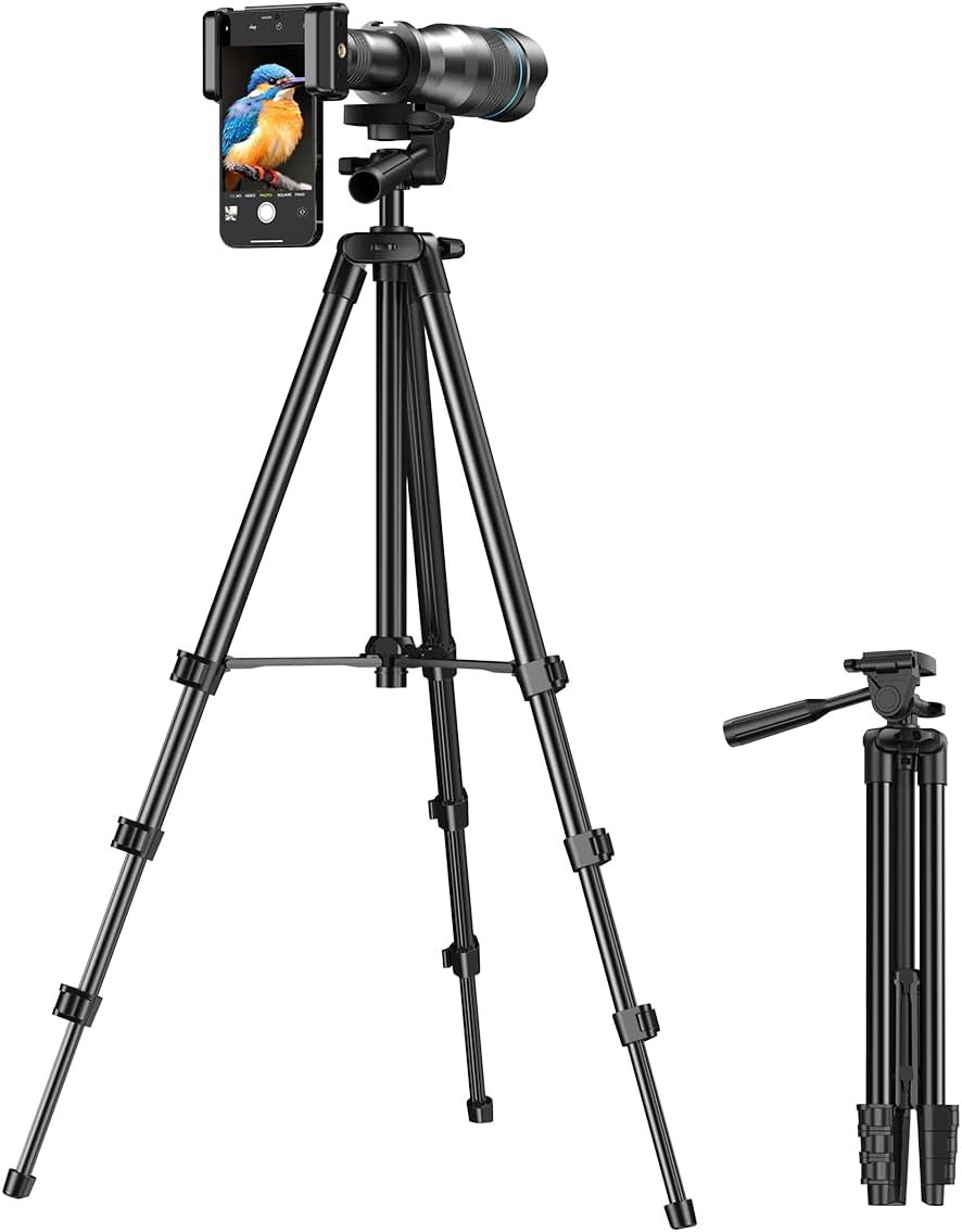 MicroEye High Power 60X HD Telephoto Lens, High Power Telephoto Phone Lens with Extension Tripod and Wireless Remote & 0.45X Wide Angle Lens 140°+ 12.5X Macro Len