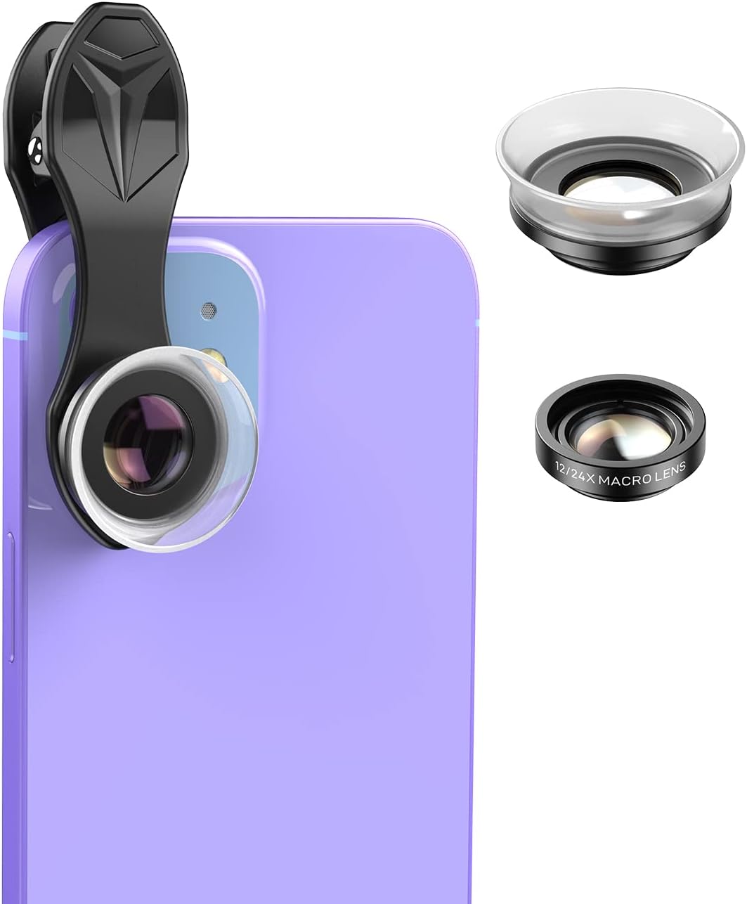 MicroEye 12X / 24X Macro Lens, Macro Lens for iPhone with Universal Clip, HD Phone Macro Lens Attachment for Phone Camera, iPhone Photograph Accessories Fits for All Cellphone and Pads Mini Microscope