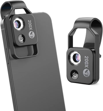 MicroEye 200X Phone Microscope Lens, Nano Zoom Phone Micro Lens for iPhone Android with LED Light CPL Universal Clip, Nanozoom Mini Pocket Digital Microscope, Portable Smartphone Macro Lens Camera