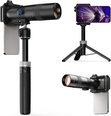 MicroEye 30X HD Telephoto Lens with Tripod, 0.45X Wide Angle 140° and 12.5X Macro Lens for iPhone Wilderness Recording, Camping and Travel Photography, Great Portable Combo for Wilderness Adventures