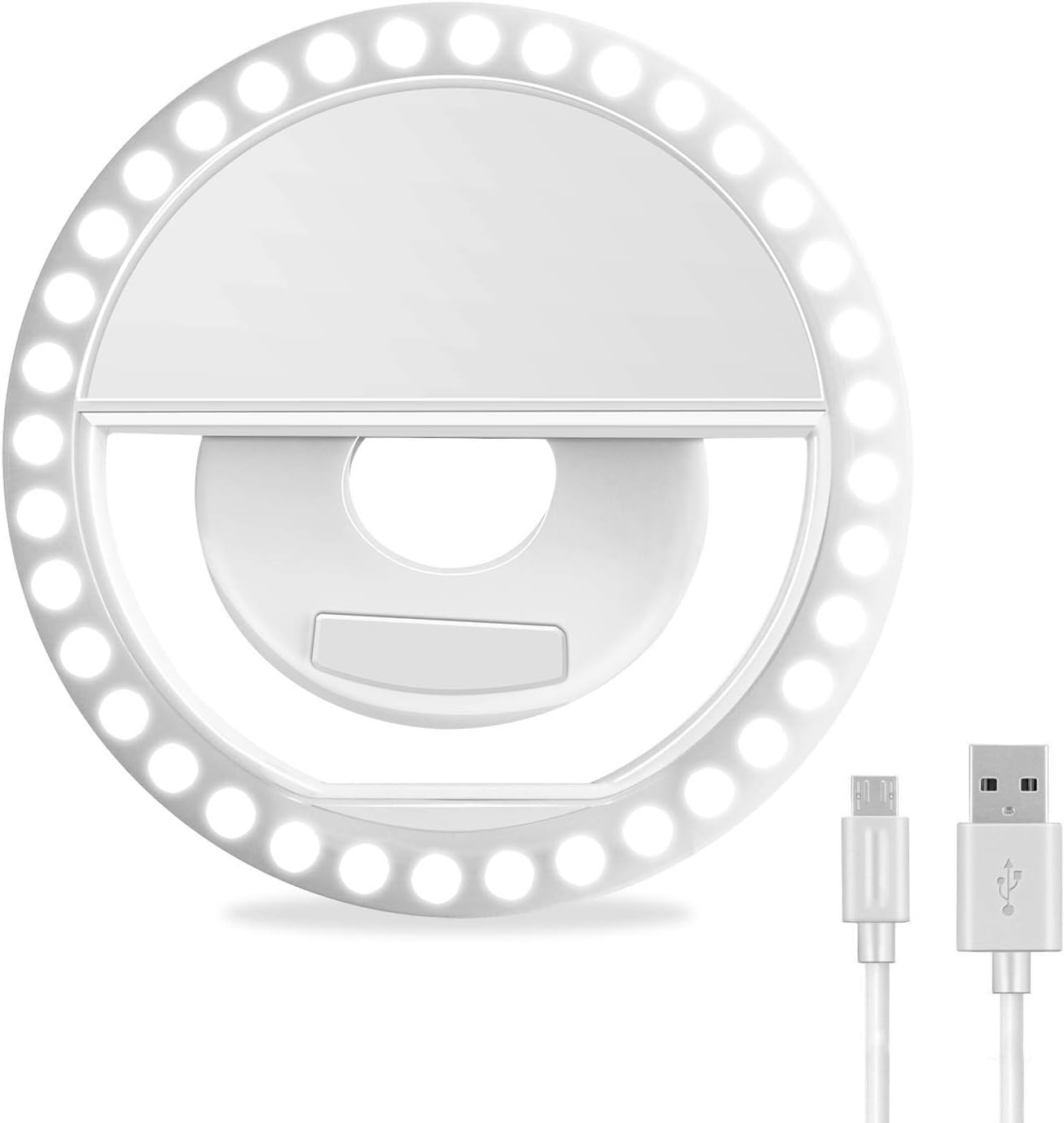 Selfie Ring Light, MicroEye Rechargeable Portable Clip-on Selfie Fill Light with 36 LED for iPhone/Android Smart Phone Photography, Camera Video, Girl Makes up (White)