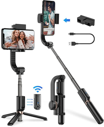 Gimbal Stabilizer For Smartphone, MicroEye 360° Rotation Auto Balance Small Portable Handhold Selfie Stick Tripod With Wireless Remote, 1-Axis Lightweight Extendable Stabilizer Gimble Iphone Phone Gopro