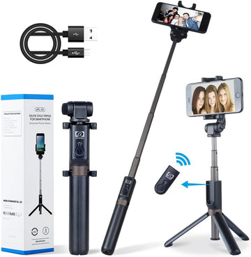 MicroEye 2-in-1 Extendable Selfie Stick Monopod Tripod Stand with Wireless Remote Shutter for iPhone 16/15/14/13/12/11/X Pro Max, Samsung and Most Smartphone