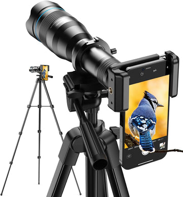 MicroEye High Power 60X HD Telephoto Lens, High Power Telephoto Phone Lens with Extension Tripod and Wireless Remote & 0.45X Wide Angle Lens 140°+ 12.5X Macro Len