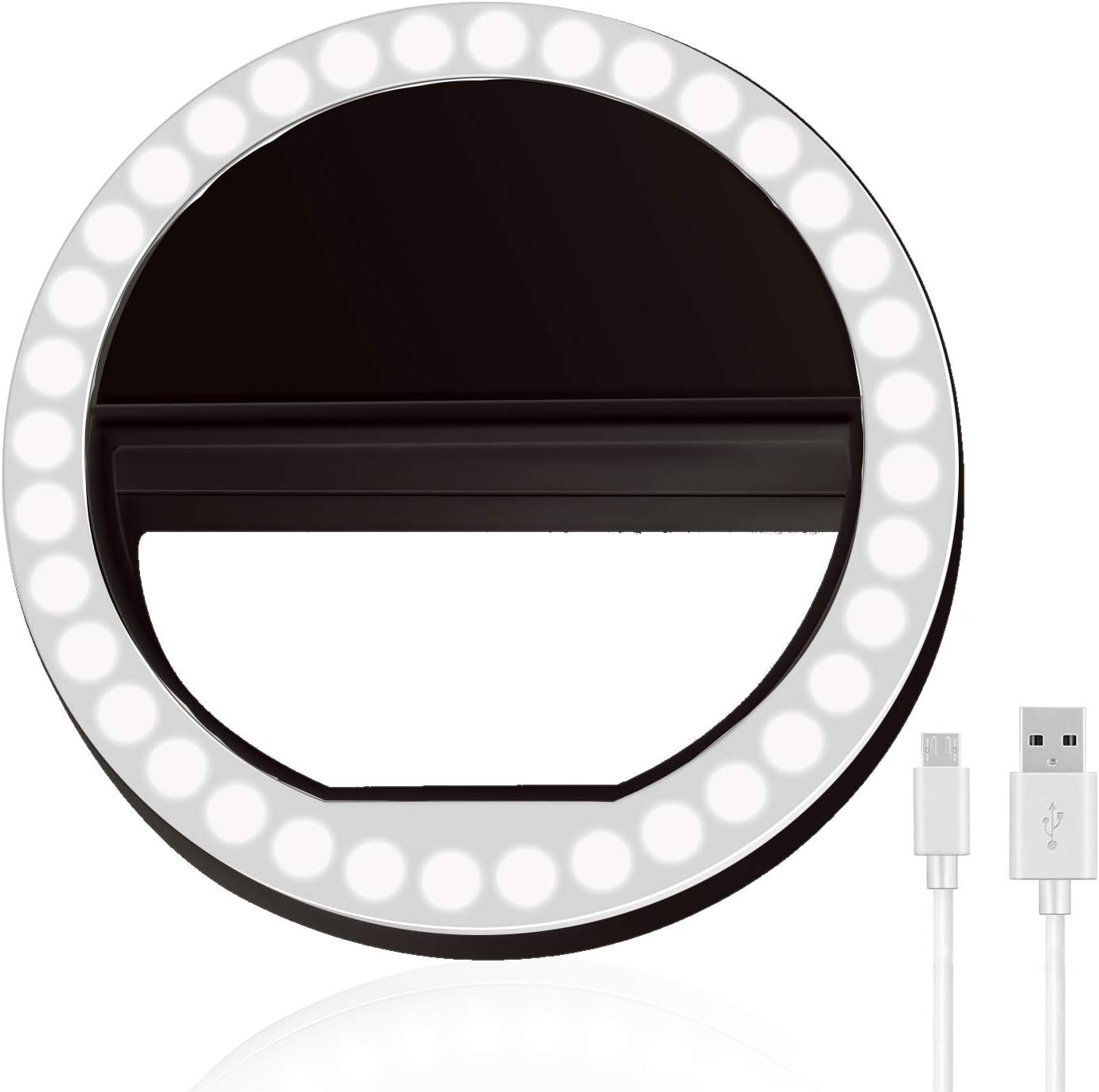 MicroEye Selfie Ring Light Rechargeable Portable Clip-on Selfie Fill Light with 36 LED for Smart Phone Photography, Camera Video, Girl Makes up Black …