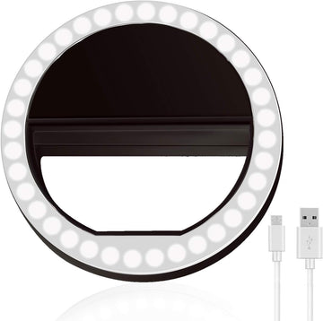 MicroEye Selfie Ring Light Rechargeable Portable Clip-on Selfie Fill Light with 36 LED for Smart Phone Photography, Camera Video, Girl Makes up Black …