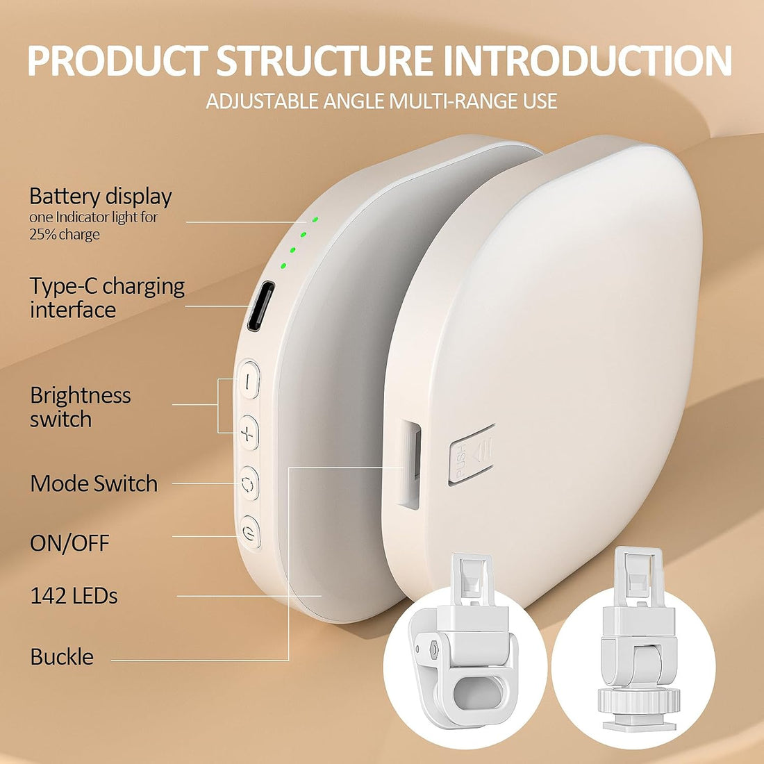 MicroEye Rechargeable Clip Fill Video Conference Light, Selfie Light for Phone Android Camera iPad Laptop 142 LED Phone Light for Makeup TikTok Selfie Vlog