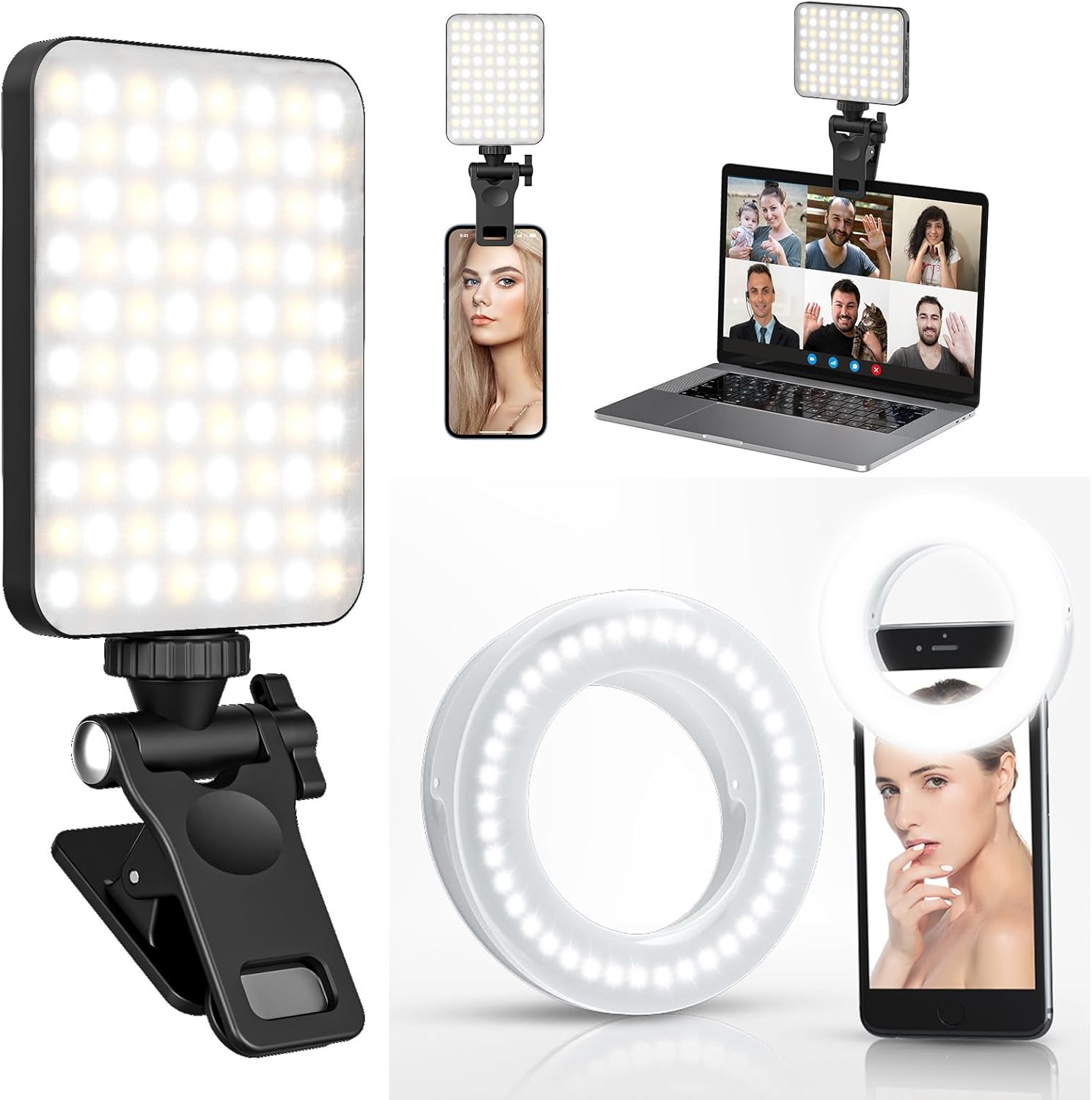 MicroEye Rechargeable Selfie Light Clip Fill Light for Phone Laptop Tablet Portable Light for Video Conference