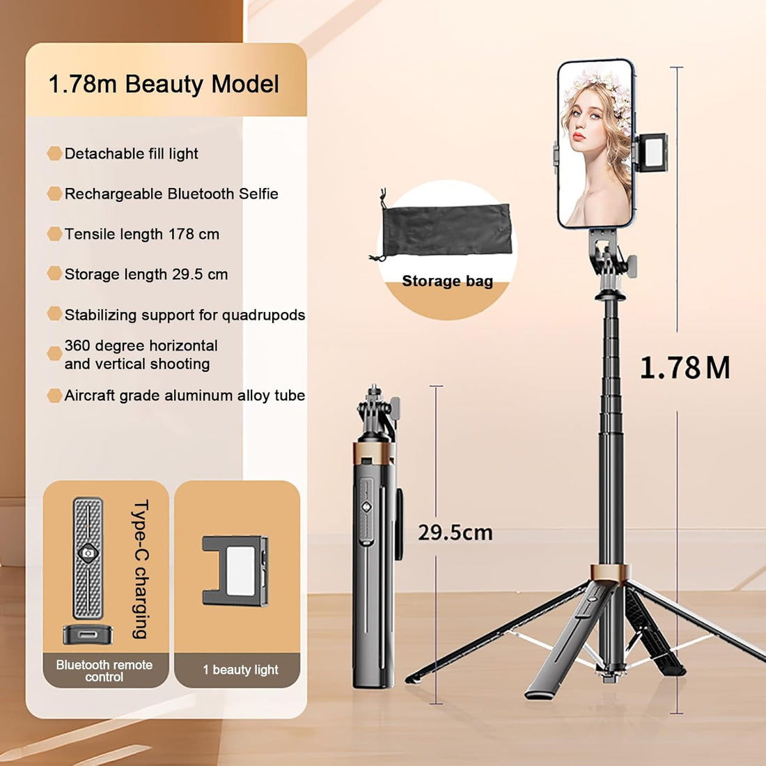 MicroEye Selfie Stick, Extendable Tripod Stand with Bluetooth Remote for iPhone Android Phone, Compact Size & Lightweight