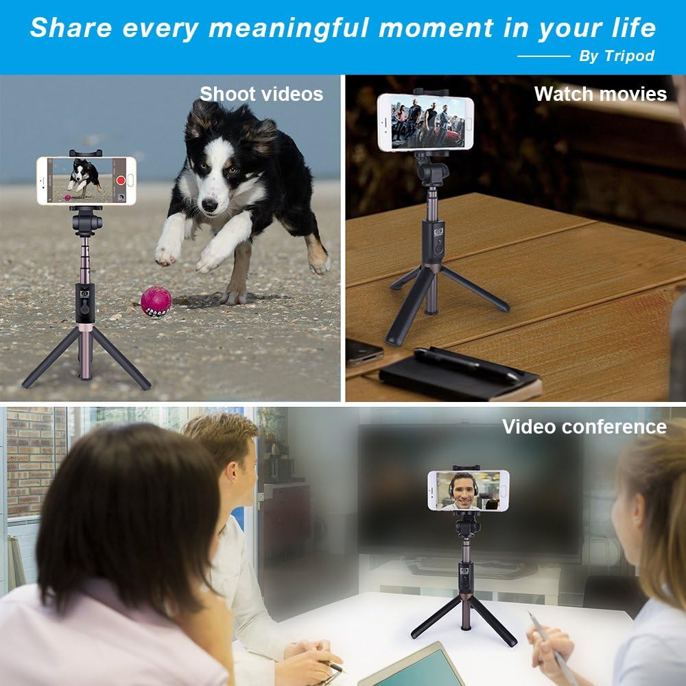 MicroEye 2-in-1 Extendable Selfie Stick Monopod Tripod Stand with Wireless Remote Shutter for iPhone 16/15/14/13/12/11/X Pro Max, Samsung and Most Smartphone