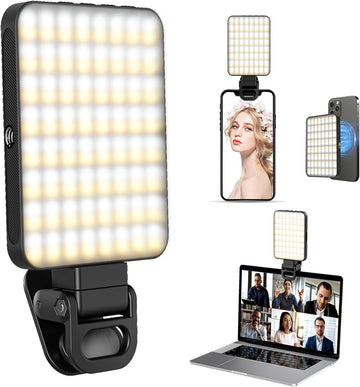 MicroEye Rechargeable Clip Fill Video Conference Light, Magnetic Selfie Light for Phone Android Camera iPad Laptop 128 LED Phone Light for Makeup TikTok Selfie Vlog