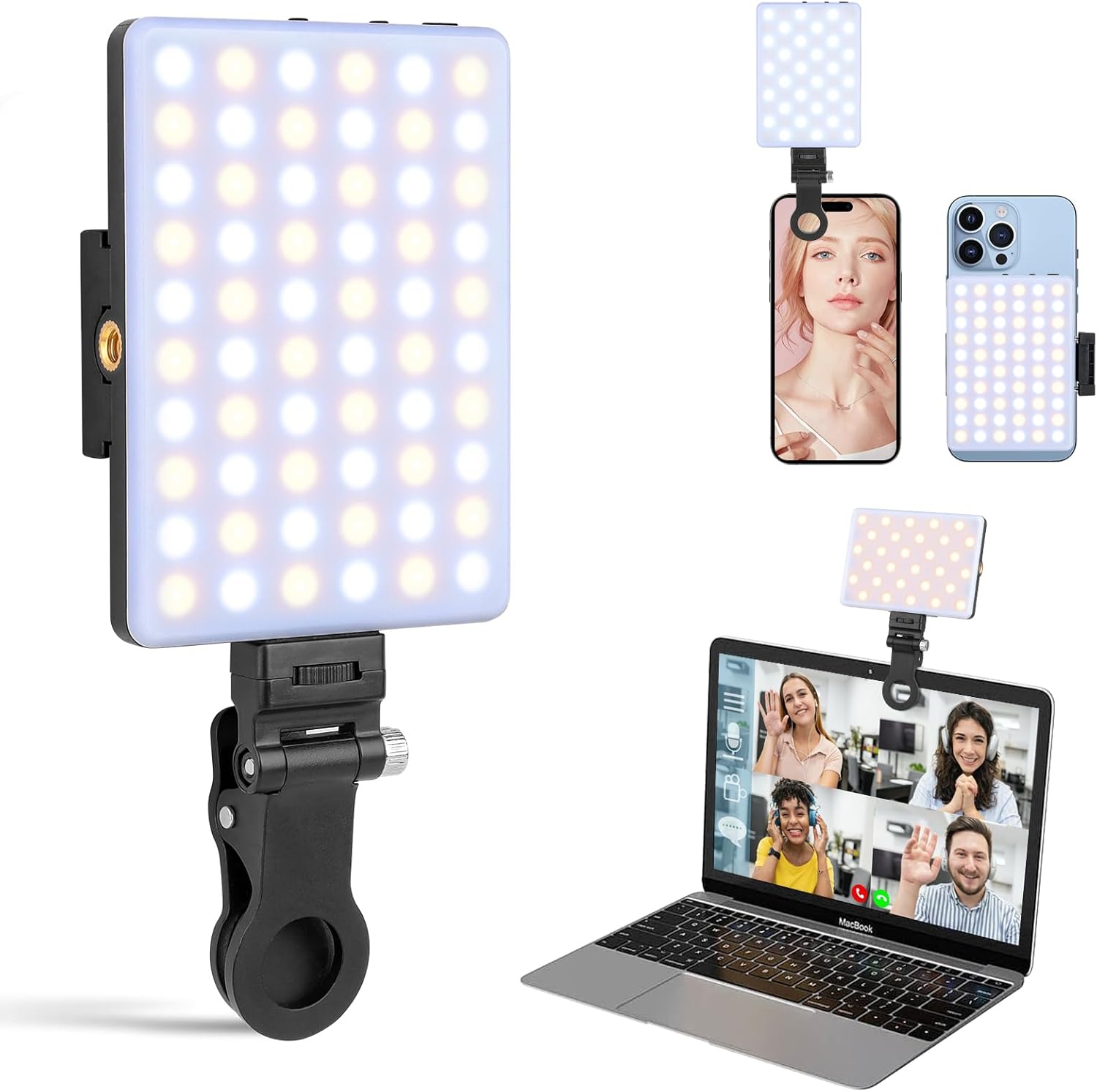 MicroEye Rechargeable Clip Fill Video Conference Light, Selfie Light for Phone Android Camera iPad Laptop LED Phone Light for Makeup TikTok Selfie Vlog