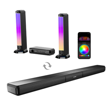 MicroEye 180W 5.0 Sound Bar for tv, PC SoundBar with RGB for Home Theater, Detachable Soundbar with App Control, HDMI-ARC/Opt/AUX