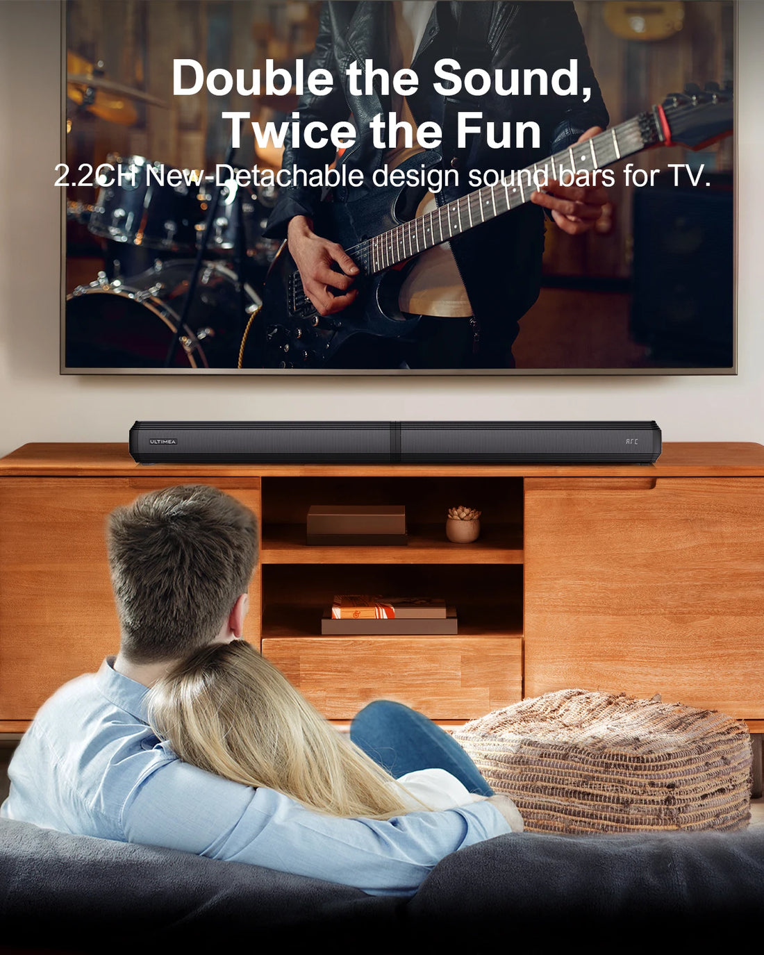 MicroEye 2.2ch 100W TV Soundbar, 2-in-1 Detachable Bluetooth 5.3 Soundbar for TV, 3 EQ Modes, Bass Adjustable for TV Speakers
