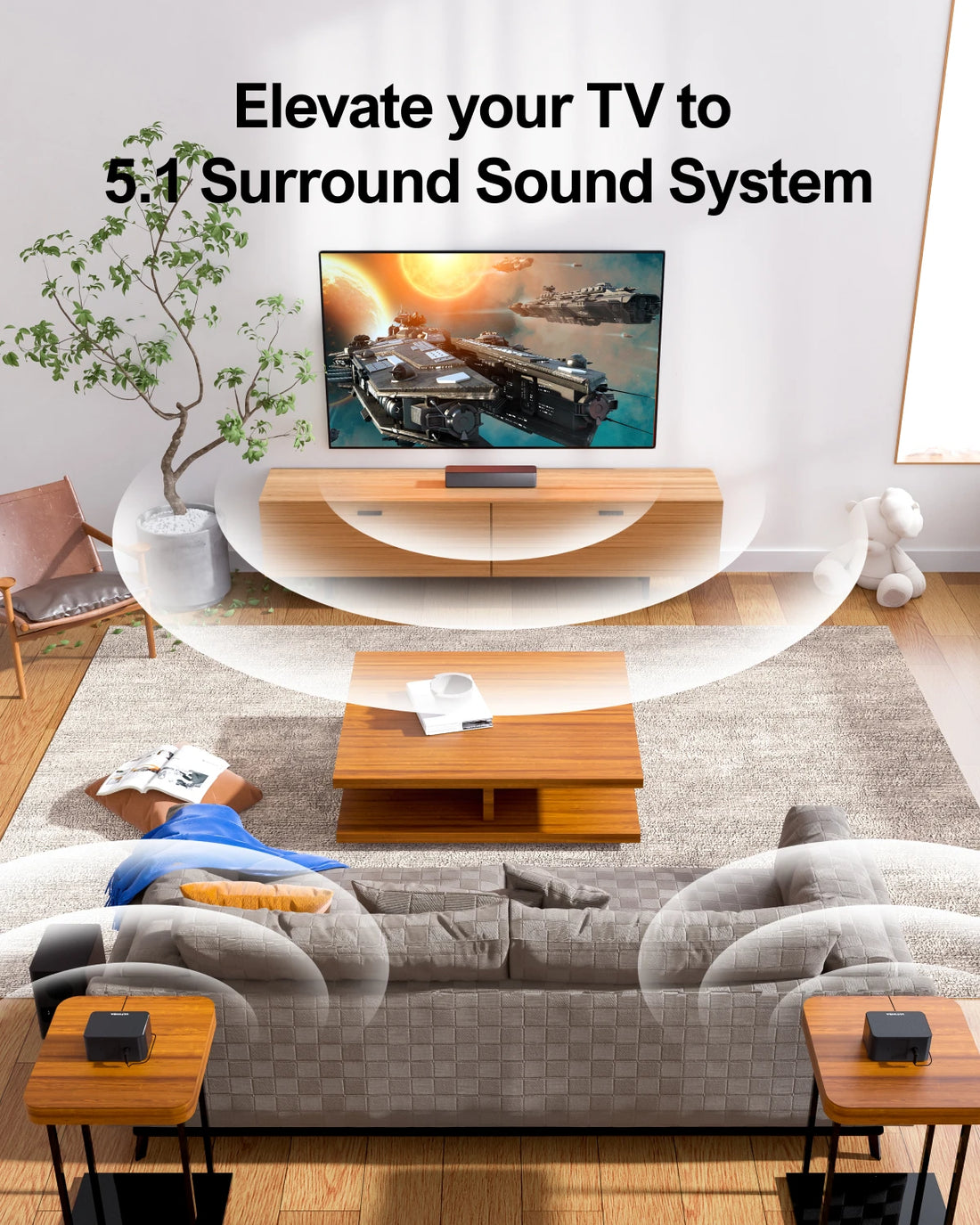 MicroEye 320W 5.1 Soundbar with Wireless Subwoofer&2 Surround Speakers, 3D Surround Sound System Home Theater Bluetooth Speakers