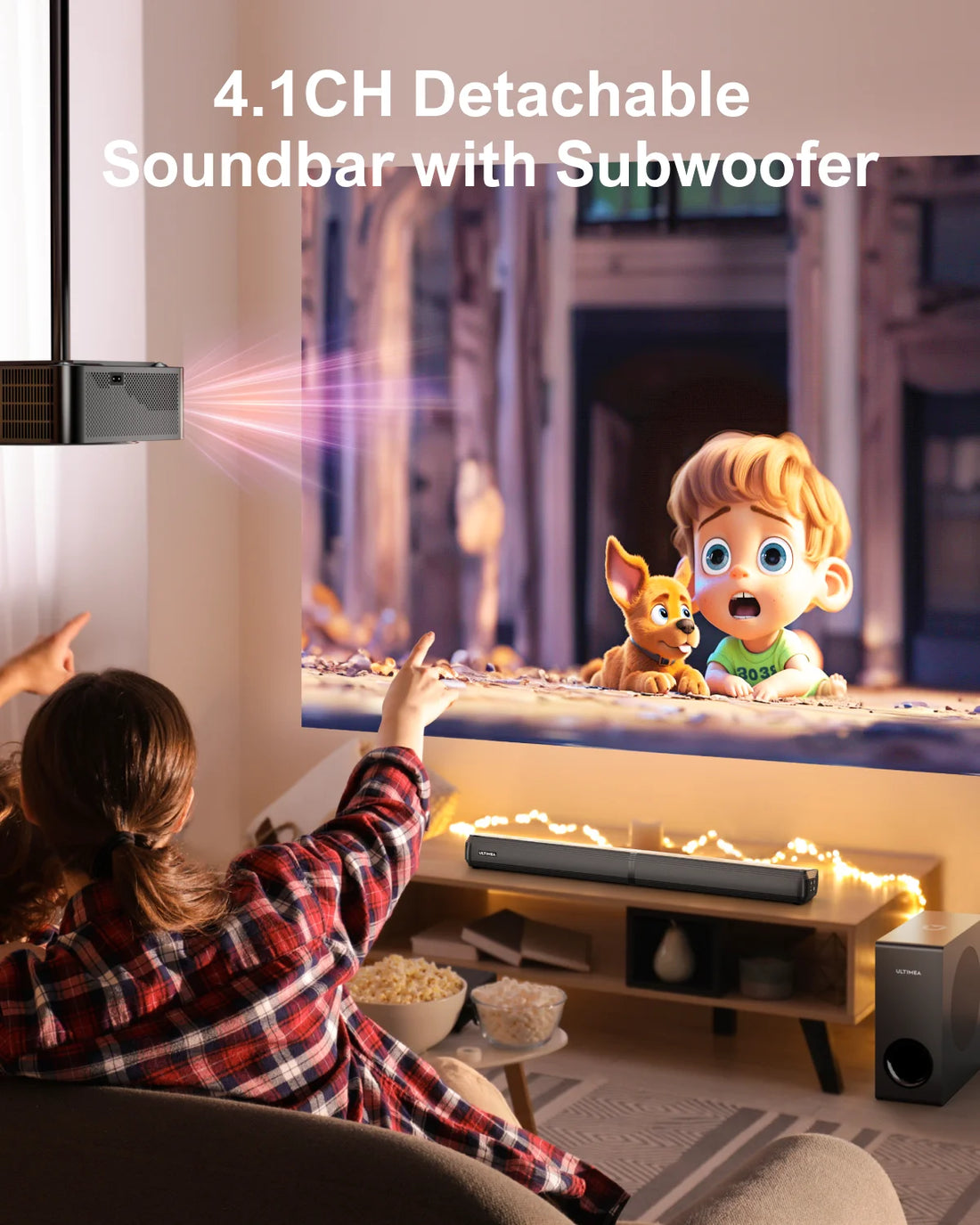 MicroEye 4.1CH TV Soundbar with Subwoofer,2-IN 1 Detachable Bluetooth Soundbar, Bass Adjustable,3EQ Modes TV Sound Bar Speakers