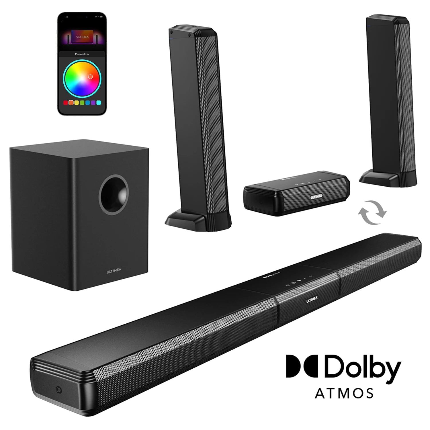 MicroEye 5.1 Detachable Soundbar for TV with Dolby Atmos & RGB Light, Surround Sound System with App Control, Bluetooth Speakers
