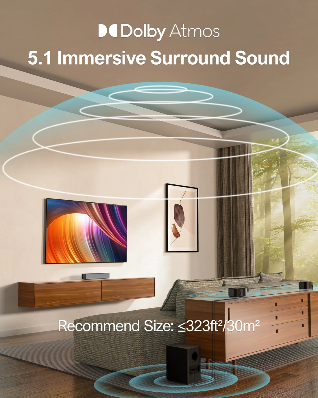 MicroEye 5.1 Dolby Atmos Sound bar for TV, 3D Surround Sound System Bluetooth Speaker for Home Cinema with Subwoofer & Speakers