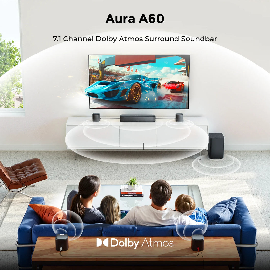 MicroEye 7.1 Sound Bar with Dolby Atmos, Surround Sound System for Home Cinema with App Control, 350W Home Bluetooth Speakers