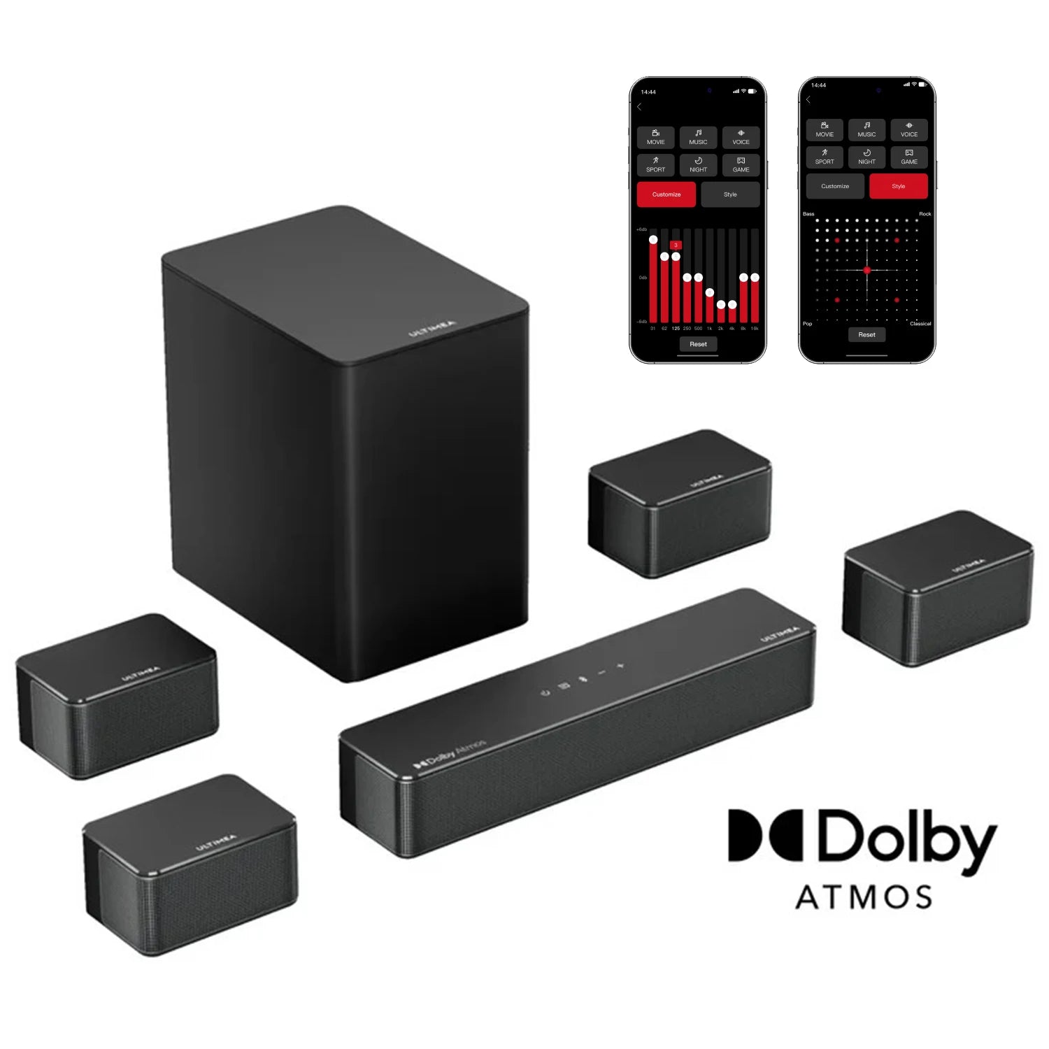 MicroEye 7.1 Surround Sound System Sound bar for TV with Dolby Atmos&APP Control, Home Cinema Bluetooth Speaker with Subwoofer