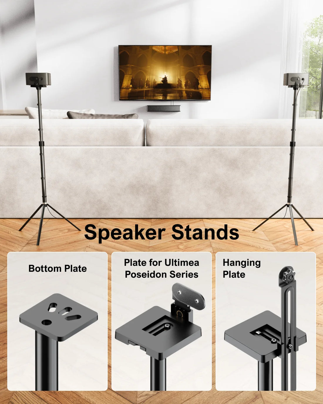 MicroEye Steady 300 Height Adjustable Speaker Stand from 62cm to 93cm for Surround Speakers with a Load Capacity of up to 3kg