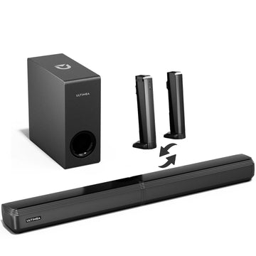 MicroEye 4.1ch Sound Bar for Smart TV with Subwoofer, Peak Power 200W, 2-in-1 Detachable Soundbar, ARC/Optical/Aux, Apollo S50