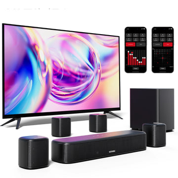 MicroEye 330W 7.1ch Virtual Surround Soundbar,TV Sound Bar with Subwoofer and 4 Surround Speakers, Smart App Control, Aura A40